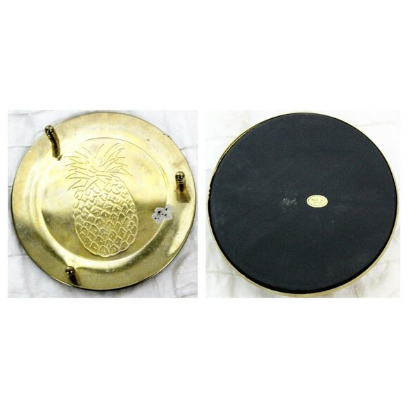 Set of 6 VTG Pineapple Etched Drink Coasters & Stand Gold Metal Barware Table - Picture 3 of 9